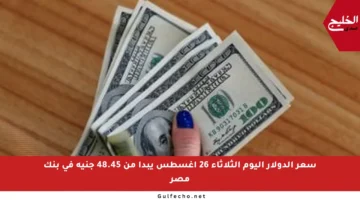 سعر الدولار اليوم الثلاثاء 26 أغسطس يبدأ من 48.45 جنيه في بنك مصر